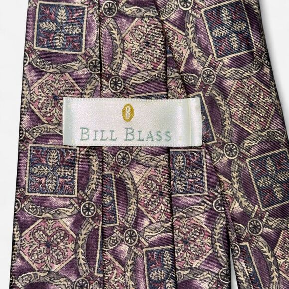Vintage 90s Bill Blass Purple and Tan Geometric Print Neck Tie - Picture 6 of 6